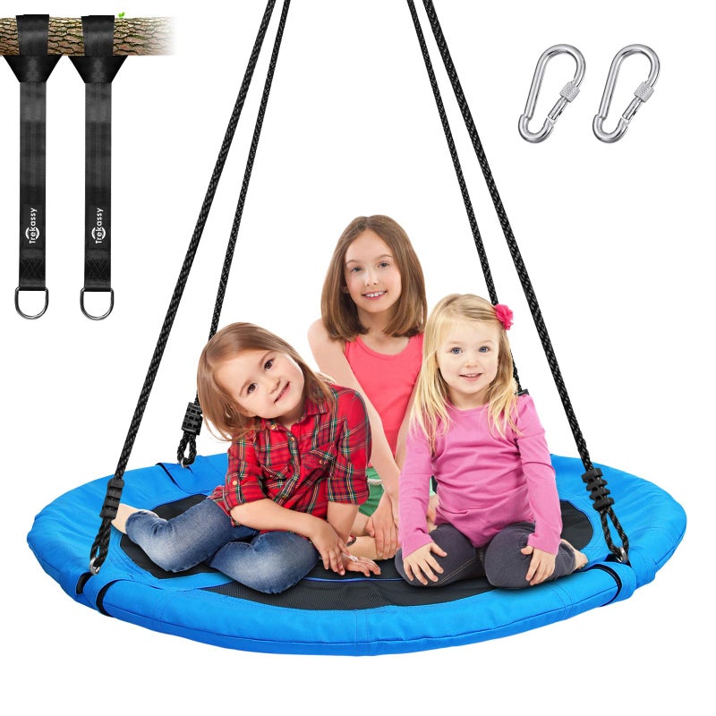 Trekassy 700lb 40 Inch Saucer Tree Swing for Kids Adults Outdoor 900D Oxford Waterproof with 2pcs Tree Hanging Straps, Steel Frame and Adjustable Ropes Blue - Image 1